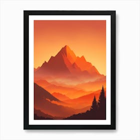 Misty Mountains Vertical Composition In Orange Tone 355 Art Print