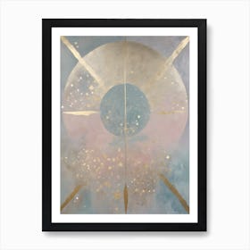 Wabi Sabi Dreams Collection 6 - Japanese Minimalism Abstract Moon Stars Mountains and Trees in Pale Neutral Pastels And Gold Leaf - Soul Scapes Nursery Baby Child or Meditation Room Tranquil Paintings For Serenity and Calm in Your Home Art Print