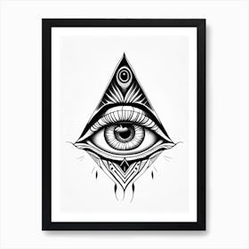 Intuition, Symbol, Third Eye Simple Black & White Illustration 1 Art Print
