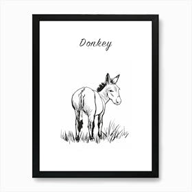 B&W Donkey Poster Art Print