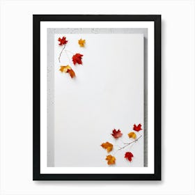 Autumn Leaves Scattered Asymmetrically Across A White Canvas Single Red Berry Placed Off Center Em (6) Art Print