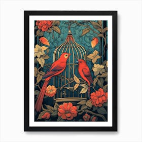 Bird Cage Linocut 4 Art Print