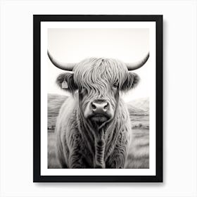 Stippling Black & White Illustration Of Highland Cow Art Print