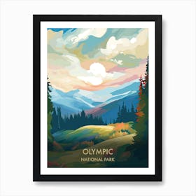 Olympic National Park Travel Poster Illustration Style 8 Art Print