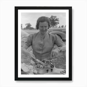 Mrs, Leatherman, Homesteader From West Texas Taking Up Chicken And Dressing At Dinner During The All Day Art Print