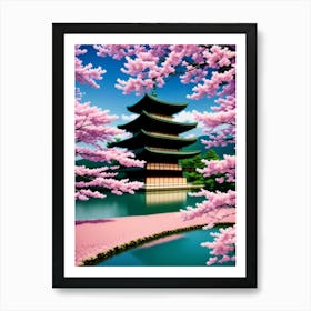 Japanese Pagoda Cherry Blossoms Mount Fuji Japan 2 Art Print