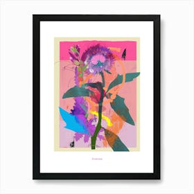 Scabiosa 2 Neon Flower Collage Poster Art Print