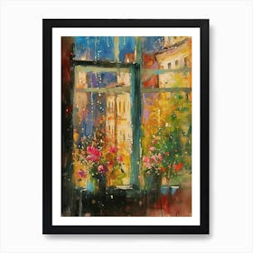 Bleeding Heart Flowers On A Cottage Window 1 Art Print