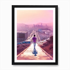 Skateboarding In Seoul, South Korea Futuristic 4 Art Print