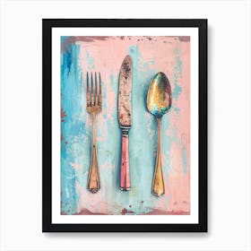 Kitsch Knife Fork Spoon Brushstrokes 3 Art Print
