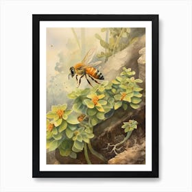 Orange Collared Leafcutter Bee Beehive Watercolour Illustration 3 Art Print