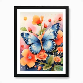 Butterfly on Flowers Painting Art Print