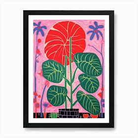 Pink And Red Plant Illustration Monstera Deliciosa 4 Art Print