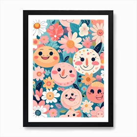 Cute Smiley Faces Seamless Pattern Art Print