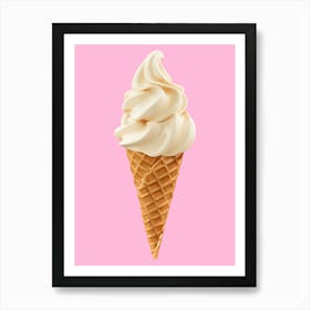 Vanilla Ice Cream Cone On A Pink Background Print Art Print
