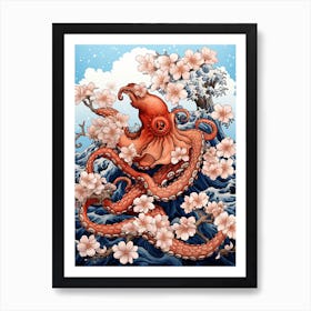 Day Octopus Japanese Style Illustration 3 Art Print