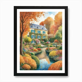 Giverny Gardens France In Autumn Fall Illustration Art print Art Print
