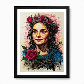 Girl With Roses 1 Art Print