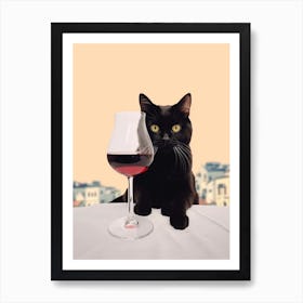 Wine For One Cat Drinking Wine 2 Art Print