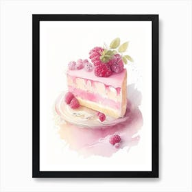 Raspberry Cheesecake Dessert Gouache Flower Art Print