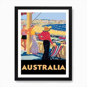 Australia, Ladies On Terrace Looking At The Beach Art Print