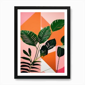 abstract green and orange Tropical Leaves Art Print