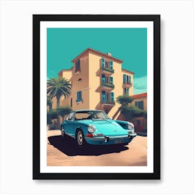 A Porsche 911 In French Riviera Car Illustration 4 Art Print