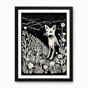 Fox In The Forest Linocut Illustration 9  Art Print