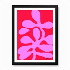 Hot Pink Funky Flower on Red Art Print