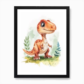 Cute Cartoon Dinosaur Watercolour 2 Art Print