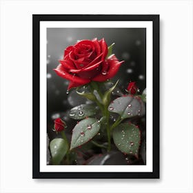 Red Roses At Rainy With Water Droplets Vertical Composition 65 Art Print