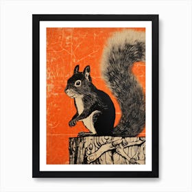 Squirrel, Woodblock Animal Drawing 2 Art Print