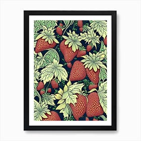 Bunch Of Strawberries, Fruit, William Morris Style 3 Art Print
