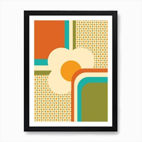 Retro 70s Geometric Floral, Green, Teal, Orange Art Print