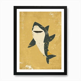 Shark Waving Mustard Background Art Print