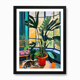 Painting Of A Cat In Brooklyn Botanic Garden, Usa In The Style Of Matisse 03 Art Print