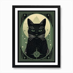 The Moon, Black Cat Tarot Card 3 Art Print