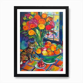 Lilies With A Cat 2 Fauvist Style Painting Art Print