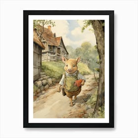 Storybook Animal Watercolour Pig 1 Art Print