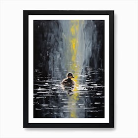 Black Duckling Swimming In The Moonlight Gouache 1 Art Print