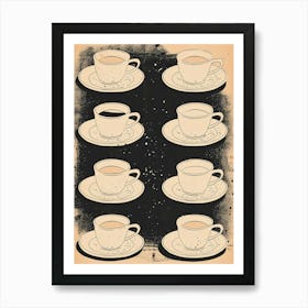 Coffee Cup Pattern Black & Sepia Illustration 2 Art Print