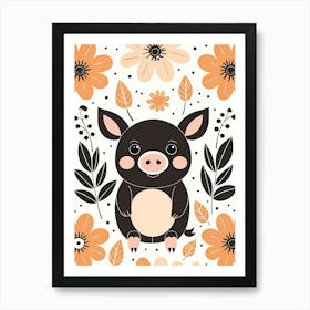 Floral Cute Baby Pig Nursery (29) Art Print