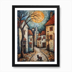 Painting Of Prague With A Cat In The Style Of Renaissance, Da Vinci 3 Art Print