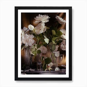 White Roses On Gold Art Print