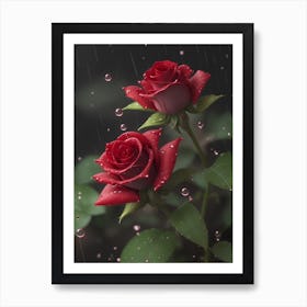 Red Roses At Rainy With Water Droplets Vertical Composition 73 Art Print