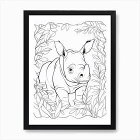 Line Art Jungle Animal Rhinoceros 1 Art Print