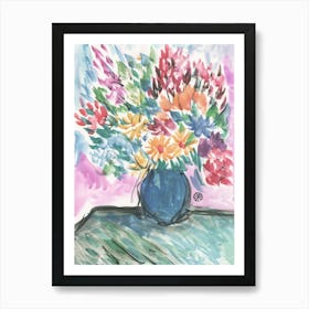 Colorful Bouquet - hand painted watercolor vertical floral flowers living room kitchen Art Print