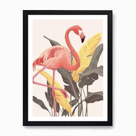 American Flamingo And Bird Of Paradise Minimalist Illustration 2 Art Print