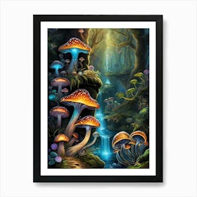 Neon Mushrooms In A Magical Forest (13) Art Print