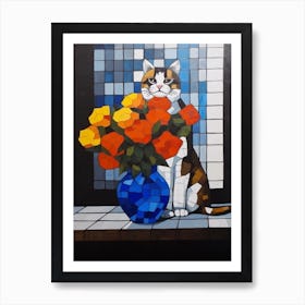Hydrangea With A Cat 1 De Stijl Style Mondrian Art Print